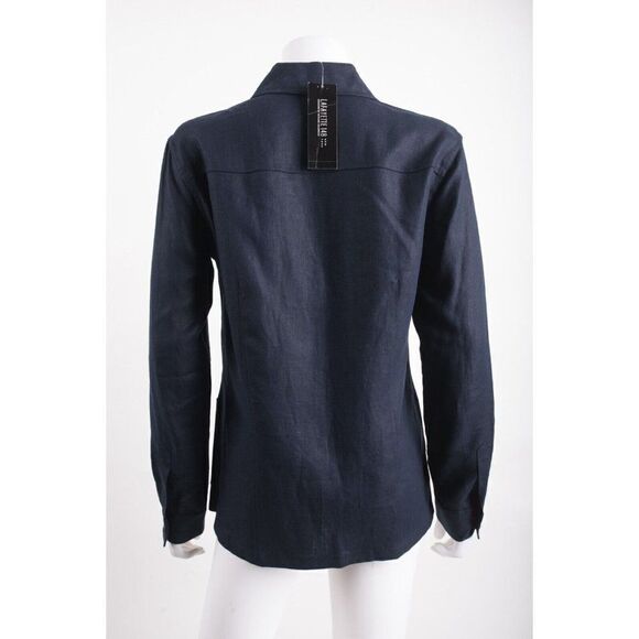 Lafayette 148 NY Womens Linen Shirt Blouse Blazer Jacket Sz 2 Navy Blue NWT - Picture 5 of 6